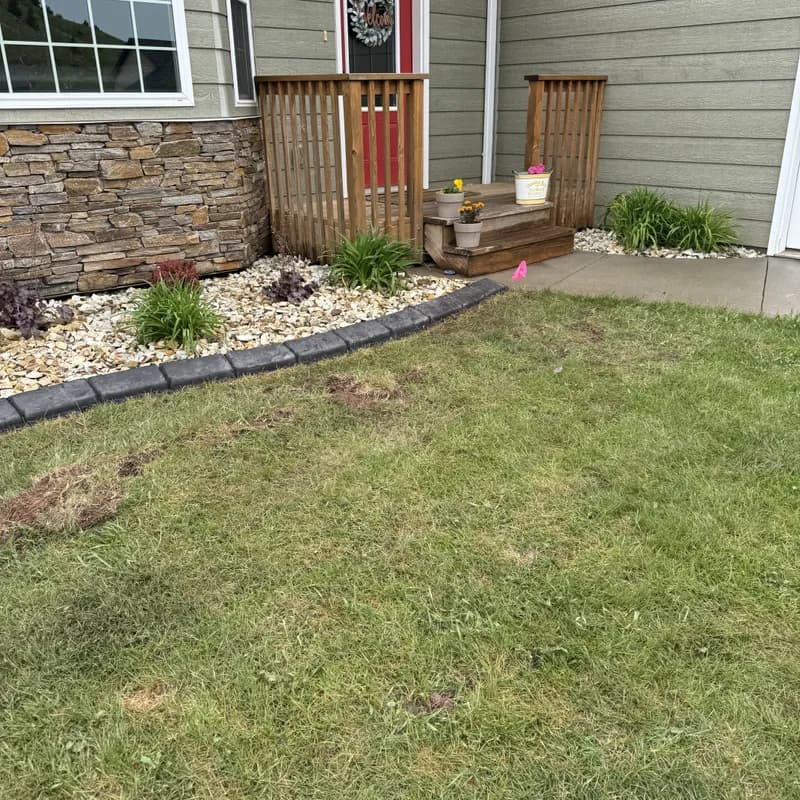 Lush green hydroseeded front lawn installed by ATK Landscaping in Rapid City
